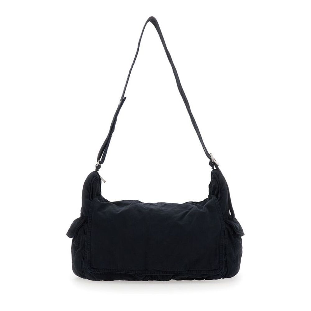 Erl Men Black Shoulder Bag With Adjustable Shoulder Strap In Cotton Twill Man